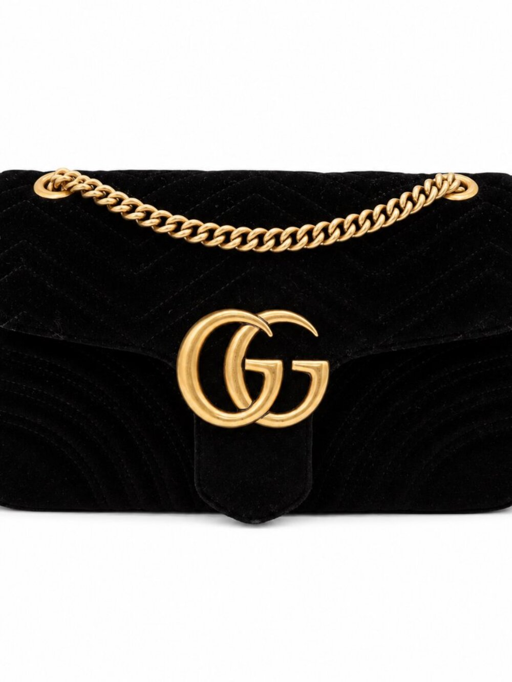 Gucci GG Marmont Medium Black Velvet Shoulder Bag (Pre-Owned)